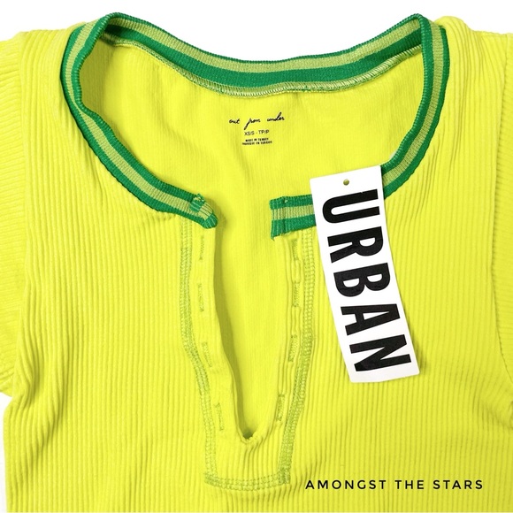 Urban Outfitters Out From Under Go For Gold Neon Yellow Green Cropped Top Tee - Picture 7 of 8